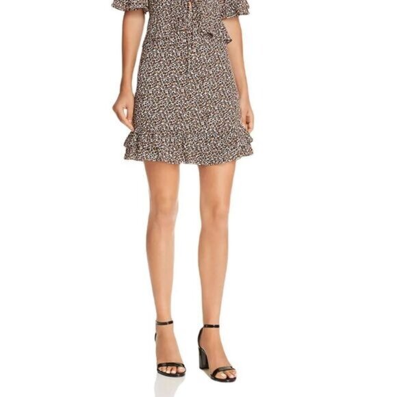 AQUA Flounce-Hem Leopard Print Skirt Small - Picture 1 of 7